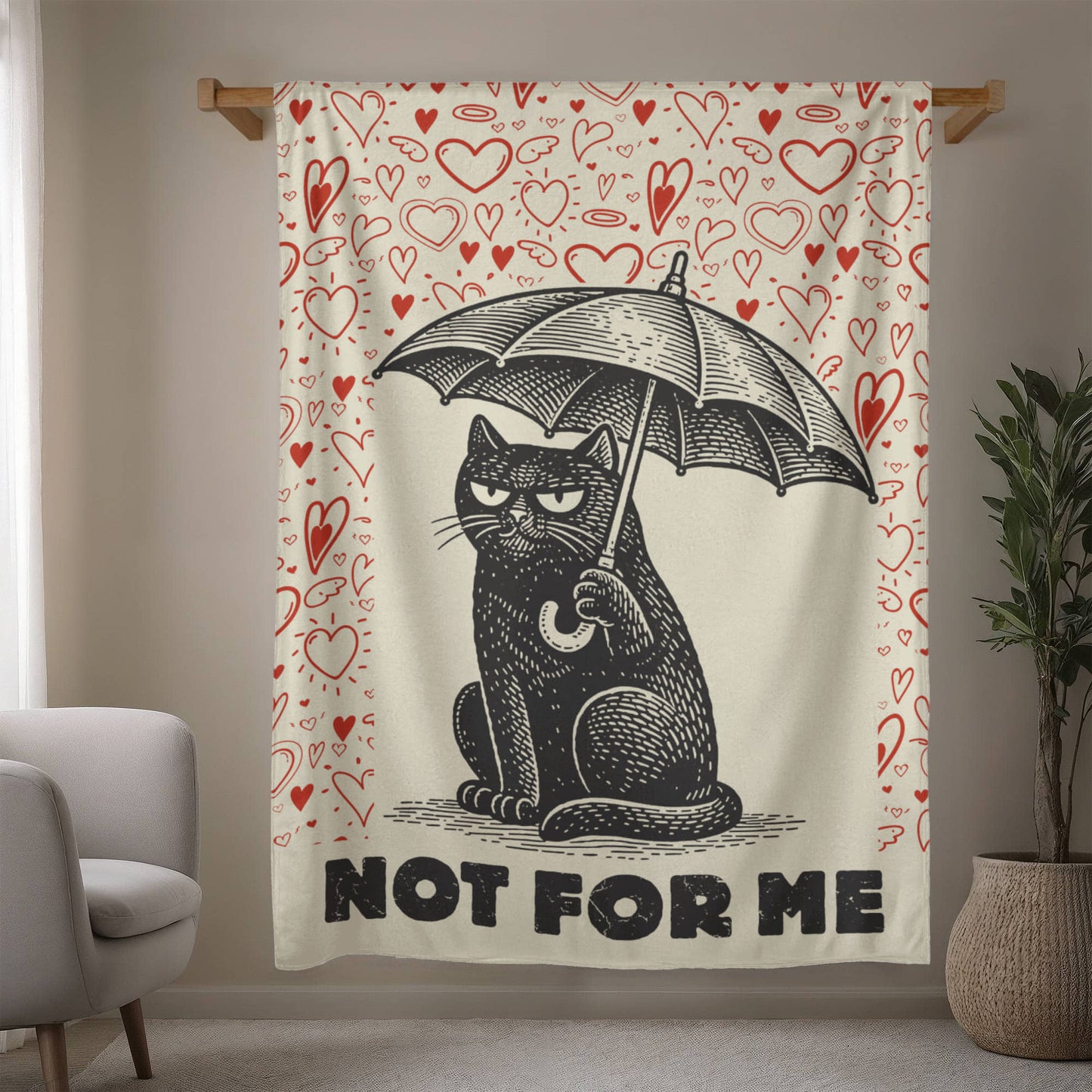 “Not For Me” Anti-Valentine Cat Mink Fleece Blanket