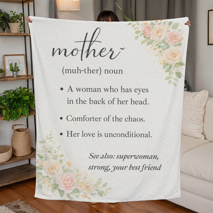 Mother Definition Blanket, Jersey Fleece Blanket for Mom, Gift for Mom from Daughter or Son, Mother's Day Throw Blanket