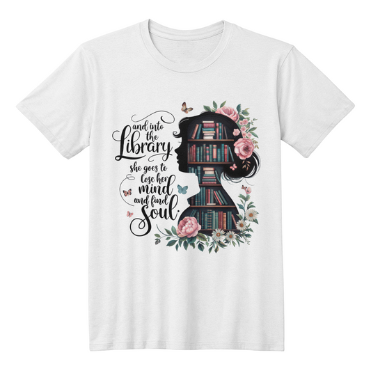 And Into the Library She Goes T-Shirt Book Lover TeeReading Aesthetic Literary Shirt for Women Bella+Canvas 3001 Gift