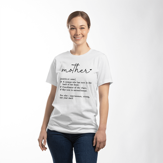 Mother Definition T-Shirt, White Gift for Mom Tee, Bella Canvas 3001 Mother's Day Shirt