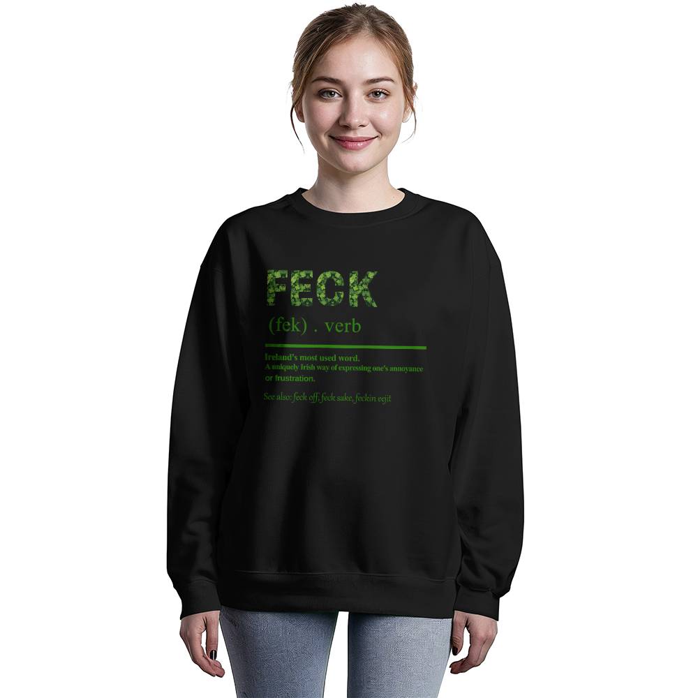 Feck Definition Irish Sweatshirt St. Patrick's Day Unisex Crewneck Pullover Funny Shamrock Print Gift