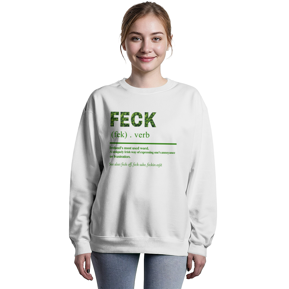 Feck Definition Irish Sweatshirt St. Patrick's Day Unisex Crewneck Pullover Funny Shamrock Print Gift