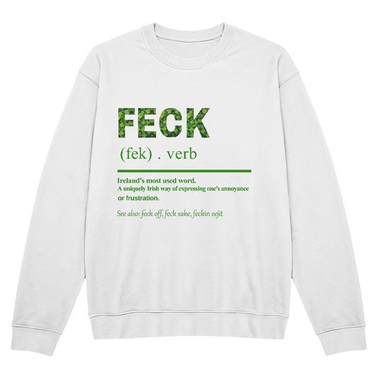 Feck Definition Irish Sweatshirt St. Patrick's Day Unisex Crewneck Pullover Funny Shamrock Print Gift