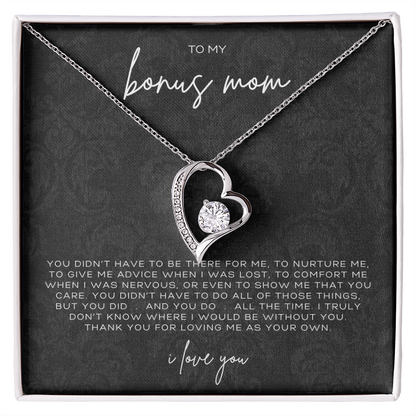 Forever Love Heart Necklace – Meaningful Gift for Bonus Mom Thank You for Loving Me as Your Own, Sentimental Jewelry from Stepson or Stepdaughter