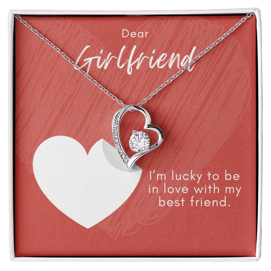 Girlfriend Forever Love Necklace – Heart Pendant with CZ – Romantic Jewelry Gift – Love Message Card – Birthday, Anniversary, Valentine's Day