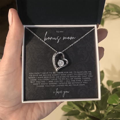 Forever Love Heart Necklace – Meaningful Gift for Bonus Mom Thank You for Loving Me as Your Own, Sentimental Jewelry from Stepson or Stepdaughter