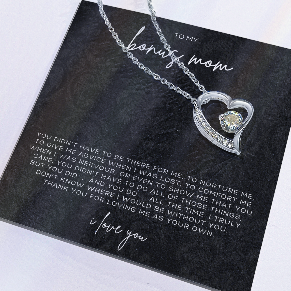 Forever Love Heart Necklace – Meaningful Gift for Bonus Mom Thank You for Loving Me as Your Own, Sentimental Jewelry from Stepson or Stepdaughter