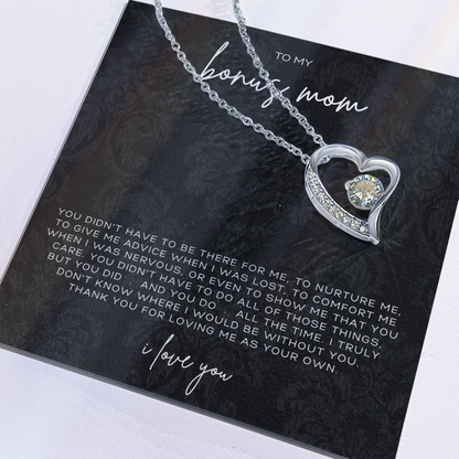 Forever Love Heart Necklace – Meaningful Gift for Bonus Mom Thank You for Loving Me as Your Own, Sentimental Jewelry from Stepson or Stepdaughter