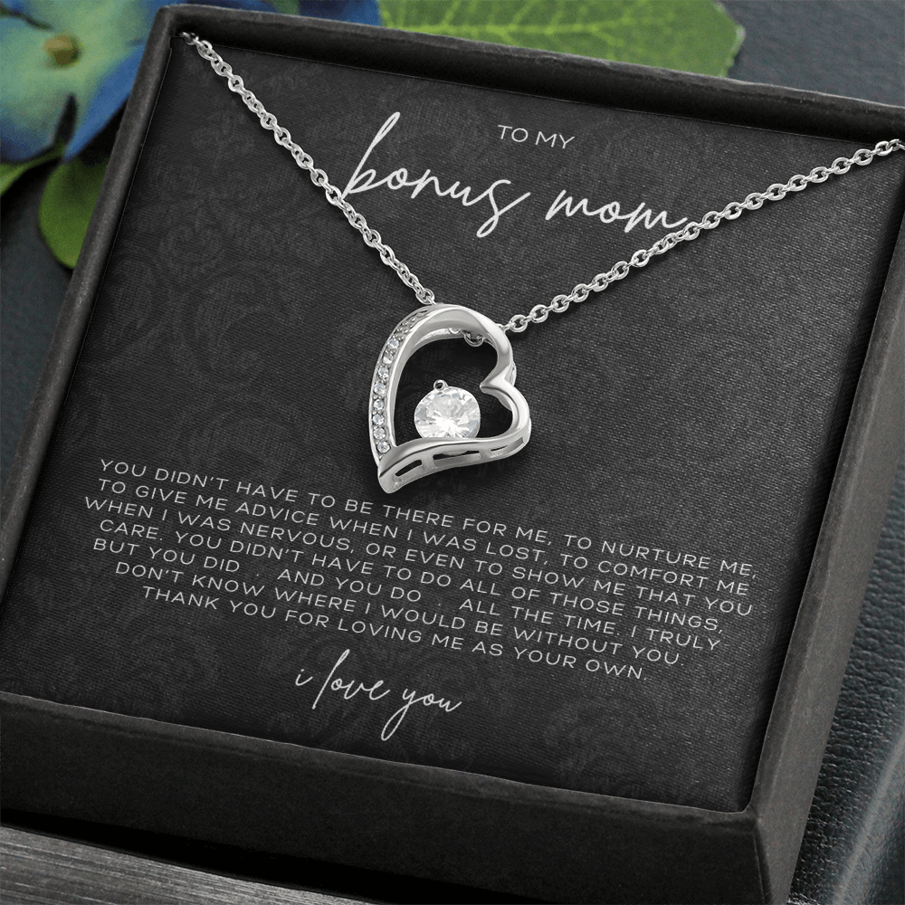 Forever Love Heart Necklace – Meaningful Gift for Bonus Mom Thank You for Loving Me as Your Own, Sentimental Jewelry from Stepson or Stepdaughter