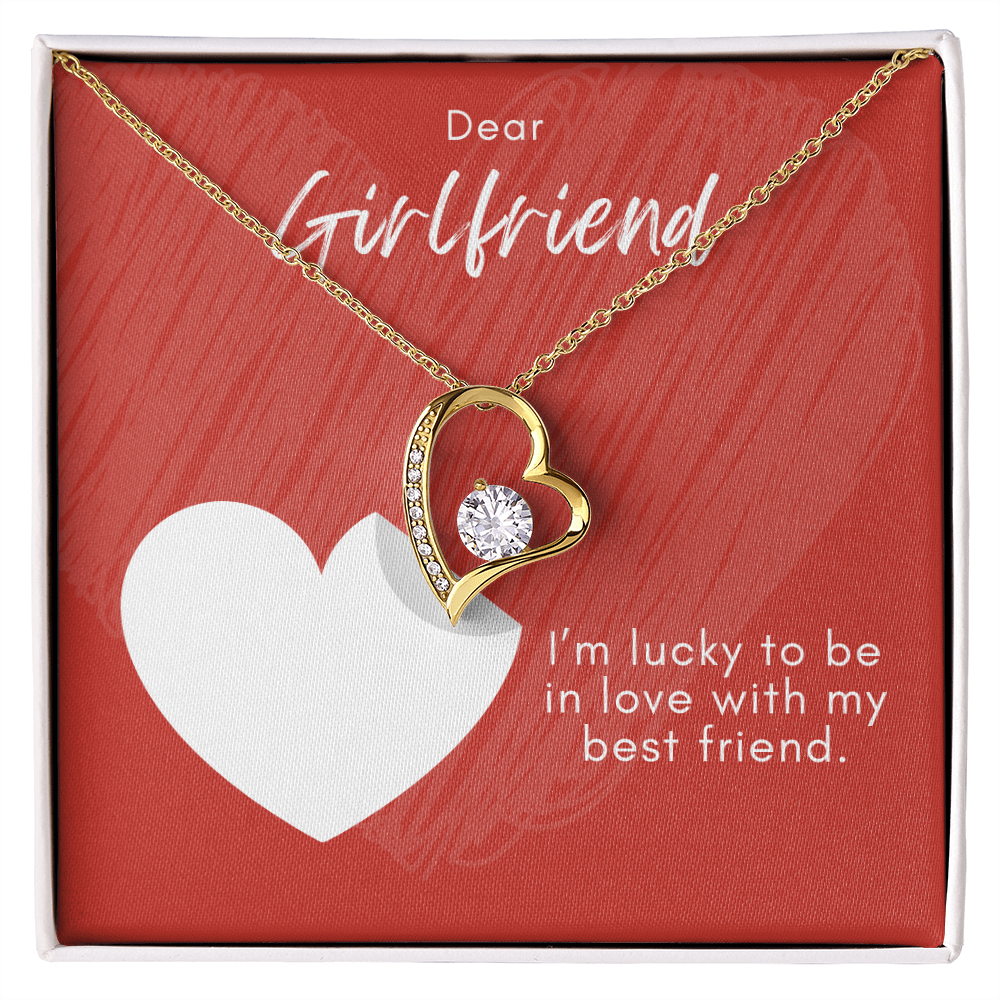 Girlfriend Forever Love Necklace – Heart Pendant with CZ – Romantic Jewelry Gift – Love Message Card – Birthday, Anniversary, Valentine's Day