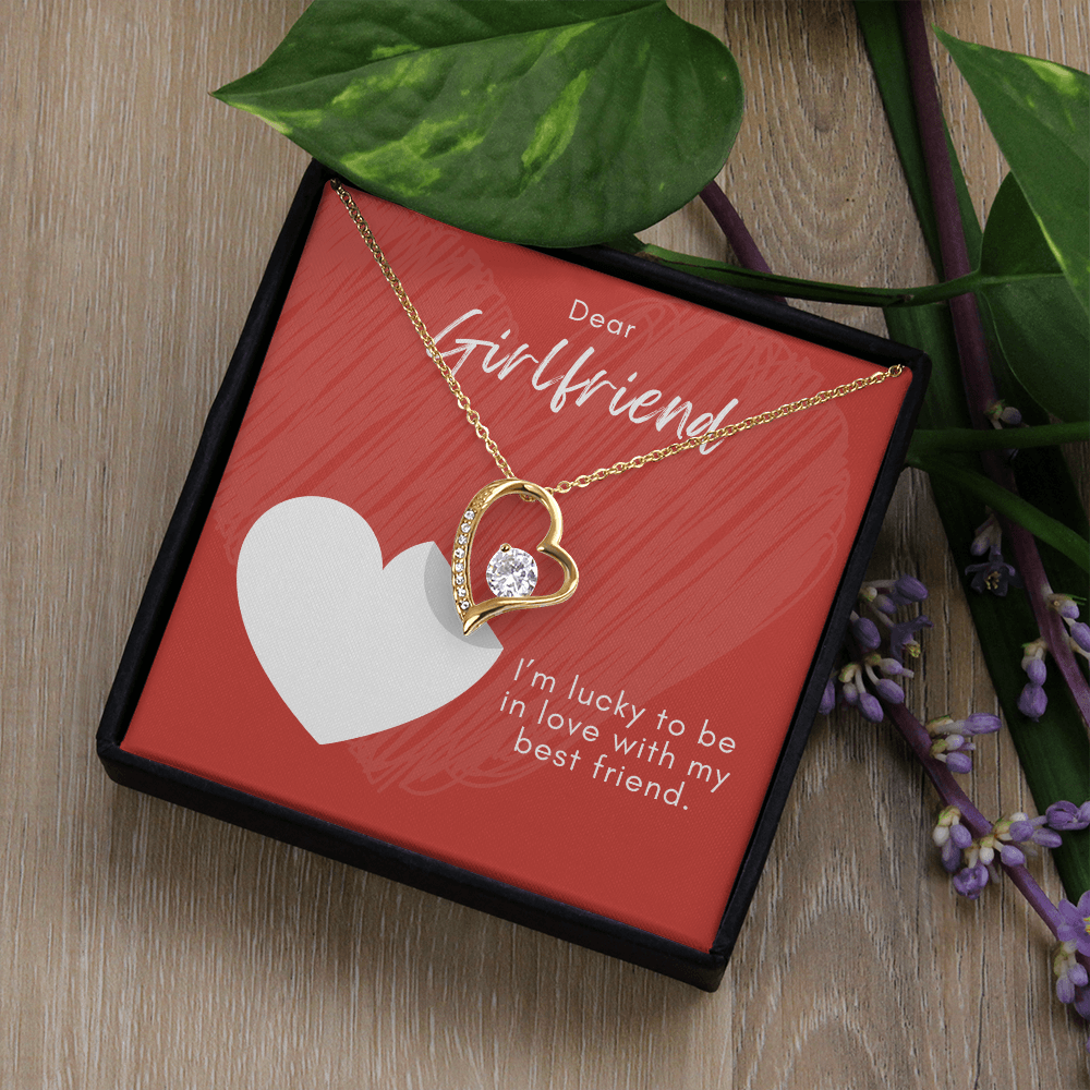 Girlfriend Forever Love Necklace – Heart Pendant with CZ – Romantic Jewelry Gift – Love Message Card – Birthday, Anniversary, Valentine's Day