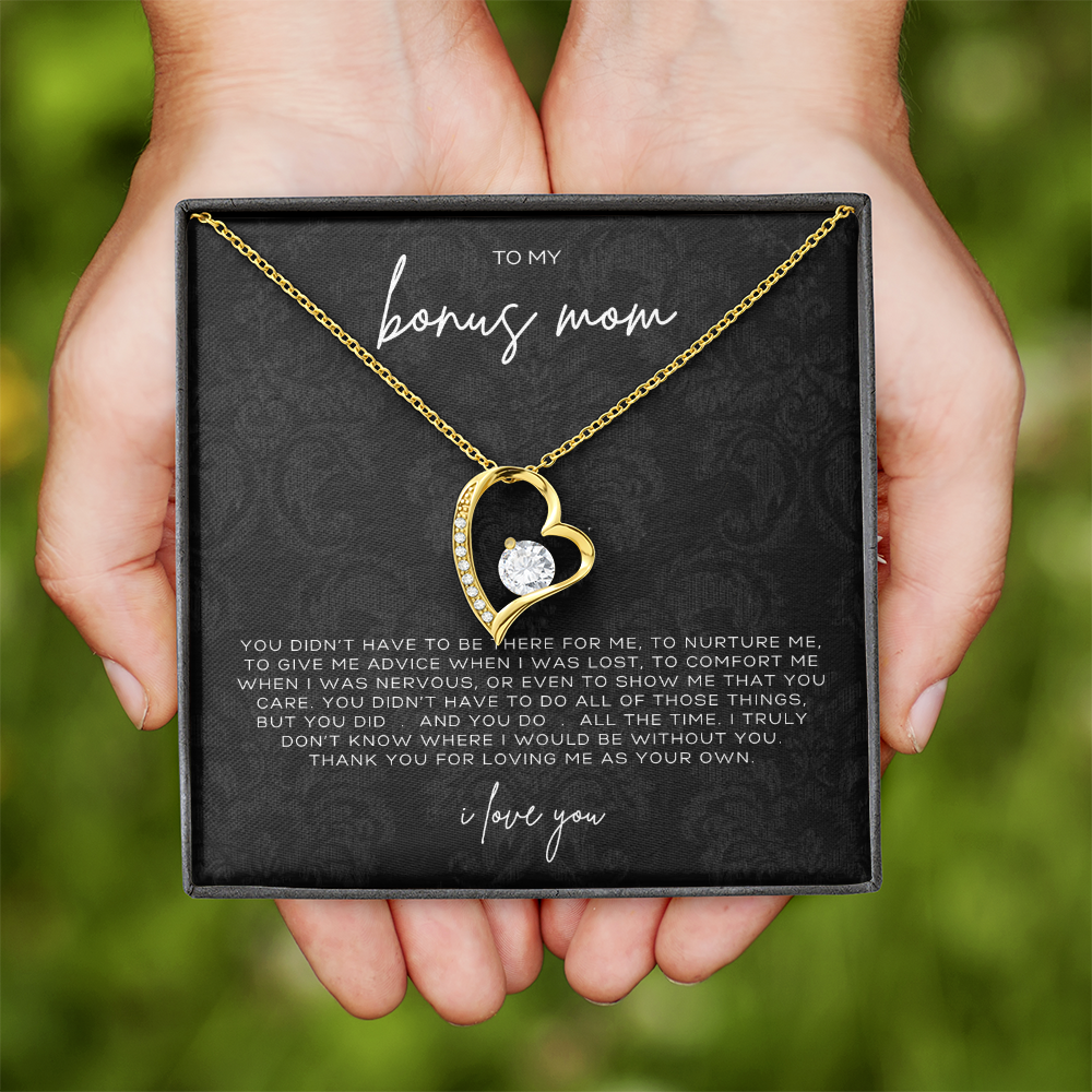 Forever Love Heart Necklace – Meaningful Gift for Bonus Mom Thank You for Loving Me as Your Own, Sentimental Jewelry from Stepson or Stepdaughter