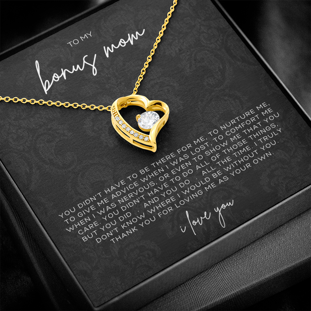 Forever Love Heart Necklace – Meaningful Gift for Bonus Mom Thank You for Loving Me as Your Own, Sentimental Jewelry from Stepson or Stepdaughter