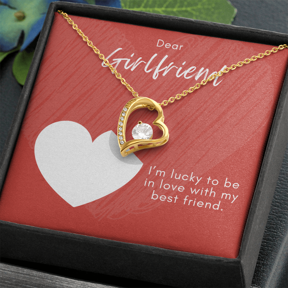 Girlfriend Forever Love Necklace – Heart Pendant with CZ – Romantic Jewelry Gift – Love Message Card – Birthday, Anniversary, Valentine's Day