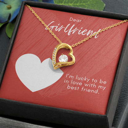 Girlfriend Forever Love Necklace – Heart Pendant with CZ – Romantic Jewelry Gift – Love Message Card – Birthday, Anniversary, Valentine's Day