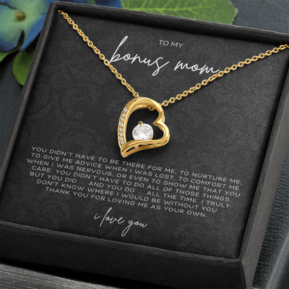 Forever Love Heart Necklace – Meaningful Gift for Bonus Mom Thank You for Loving Me as Your Own, Sentimental Jewelry from Stepson or Stepdaughter