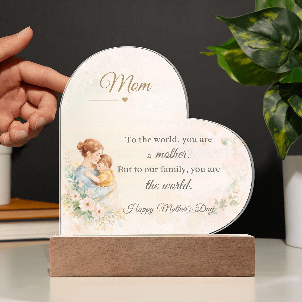 Watercolor Mom Heart Acrylic Plaque – LED Light Up Mother's Day Gift for Mom