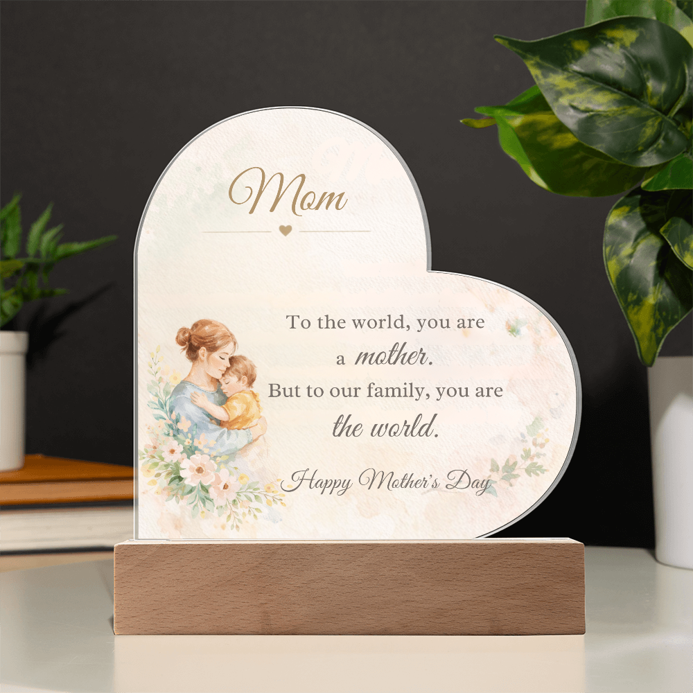 Watercolor Mom Heart Acrylic Plaque – LED Light Up Mother's Day Gift for Mom