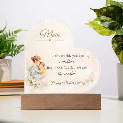 Watercolor Mom Heart Acrylic Plaque – LED Light Up Mother's Day Gift for Mom