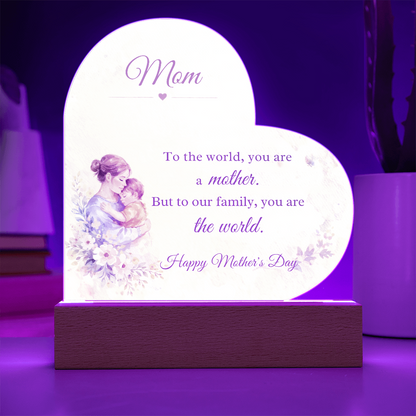 Watercolor Mom Heart Acrylic Plaque – LED Light Up Mother's Day Gift for Mom