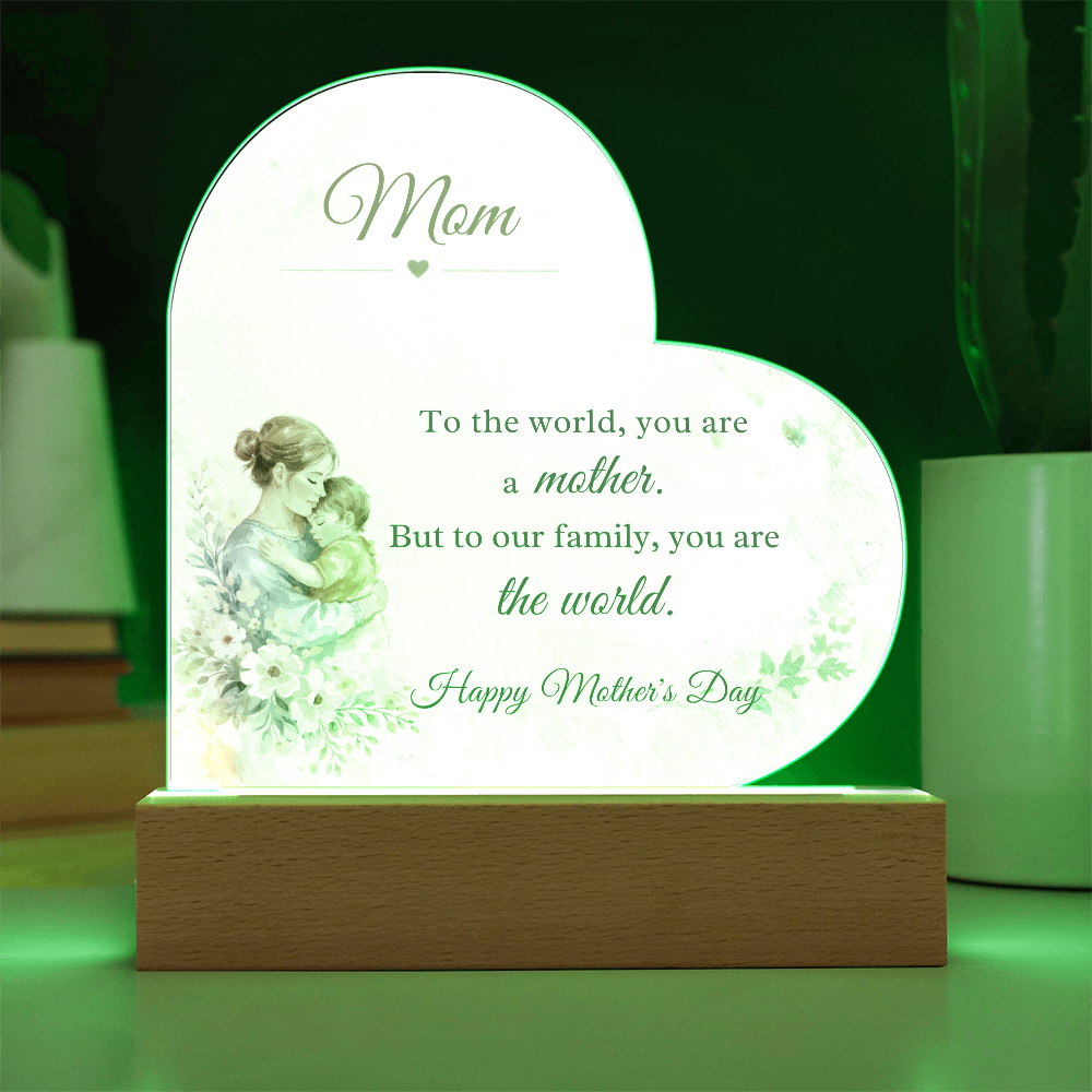 Watercolor Mom Heart Acrylic Plaque – LED Light Up Mother's Day Gift for Mom