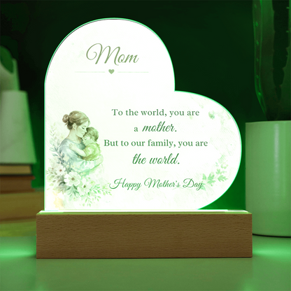 Watercolor Mom Heart Acrylic Plaque – LED Light Up Mother's Day Gift for Mom