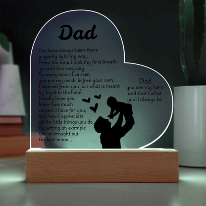 Heart LED Acrylic Plaque for Dad – Father's Day, Birthday, Christmas Gift – Sentimental Poem Night Light