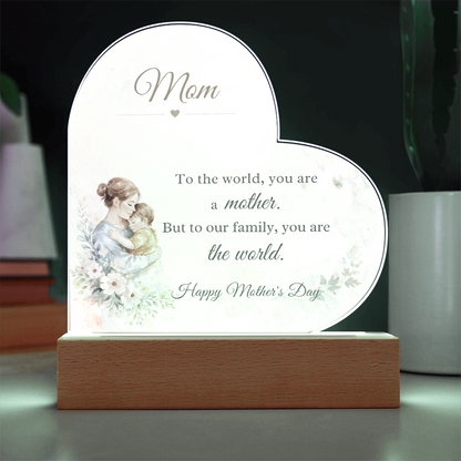 Watercolor Mom Heart Acrylic Plaque – LED Light Up Mother's Day Gift for Mom