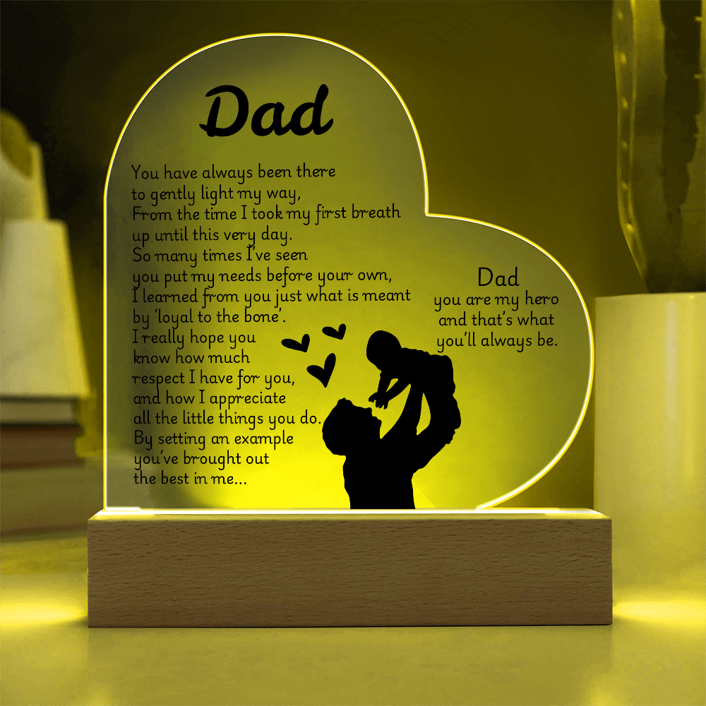 Heart LED Acrylic Plaque for Dad – Father's Day, Birthday, Christmas Gift – Sentimental Poem Night Light