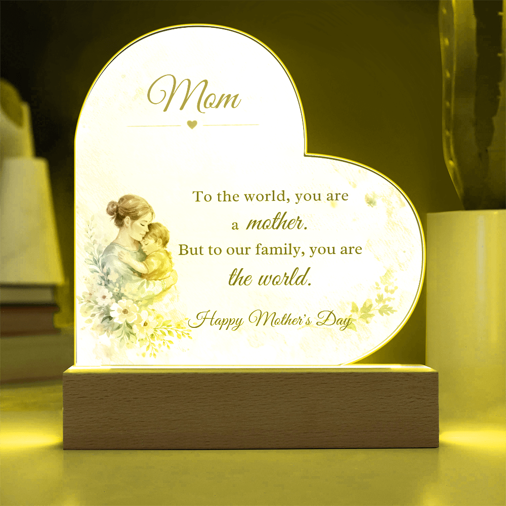 Watercolor Mom Heart Acrylic Plaque – LED Light Up Mother's Day Gift for Mom