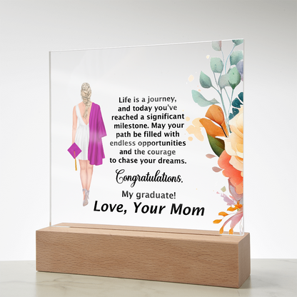Graduation Day Gift - Beautiful Printed Square Acrylic Plaque to Inspire the Future