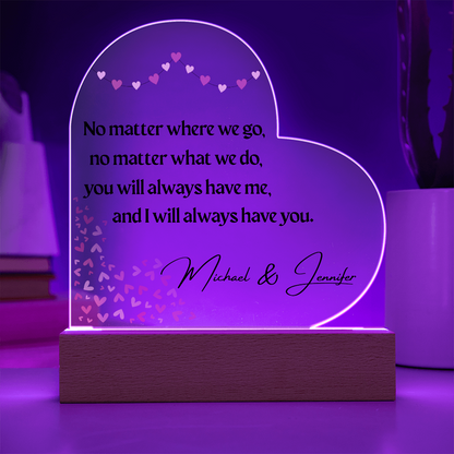 Personalized No Matter Where We Go Acrylic Heart Plaque with LED Base & Paper Flower Bouquet – Romantic Valentine's Day Gift