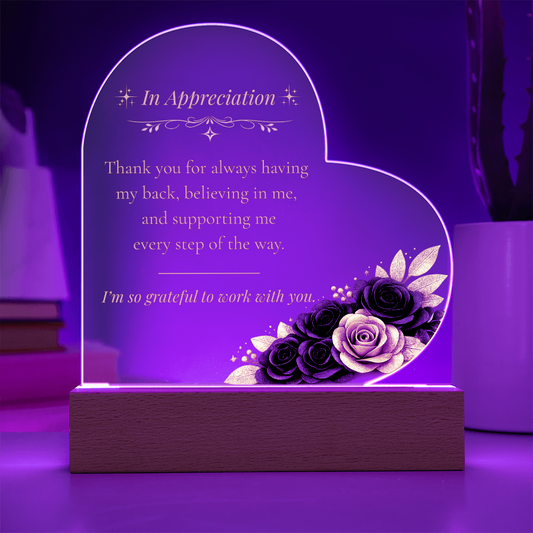 In Appreciation Acrylic LED Heart Plaque – Supportive Boss Thank You Gift