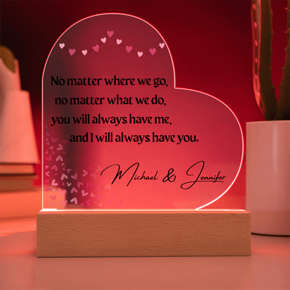Personalized No Matter Where We Go Acrylic Heart Plaque with LED Base & Paper Flower Bouquet – Romantic Valentine's Day Gift