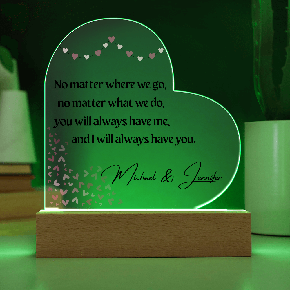 Personalized No Matter Where We Go Acrylic Heart Plaque with LED Base & Paper Flower Bouquet – Romantic Valentine's Day Gift