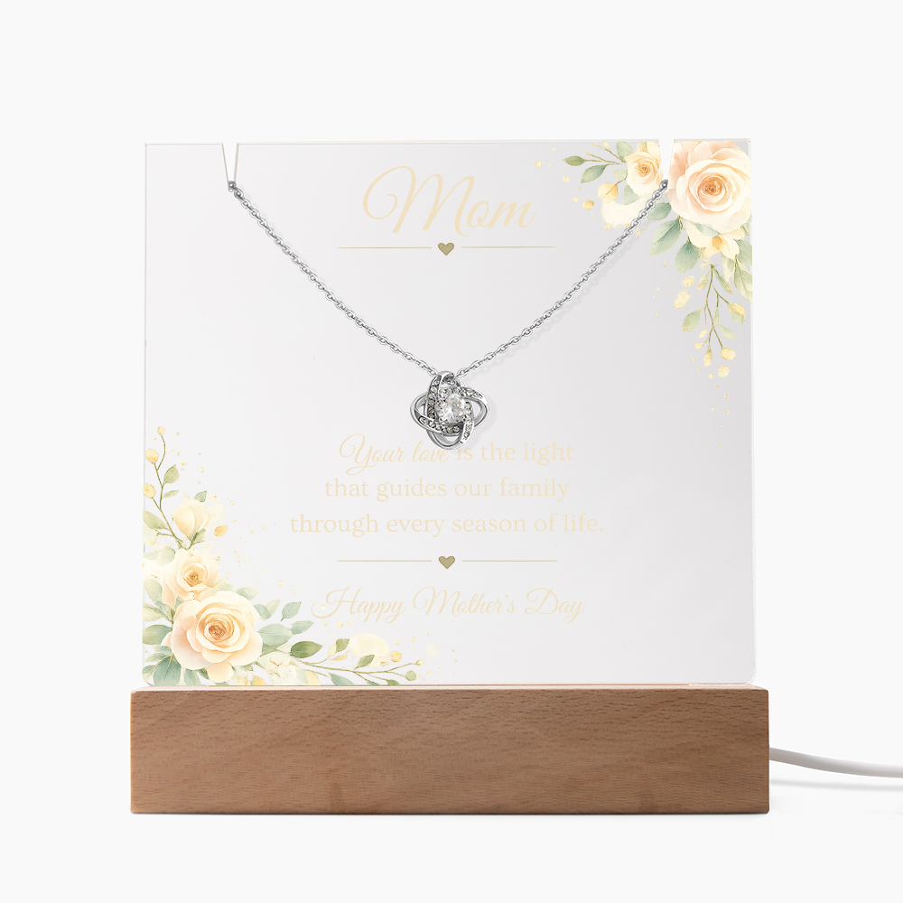 Mother's Day Gift for Mom – Love Knot Necklace & LED Acrylic Plaque Bundle