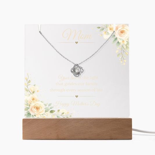 Mother's Day Gift for Mom – Love Knot Necklace & LED Acrylic Plaque Bundle