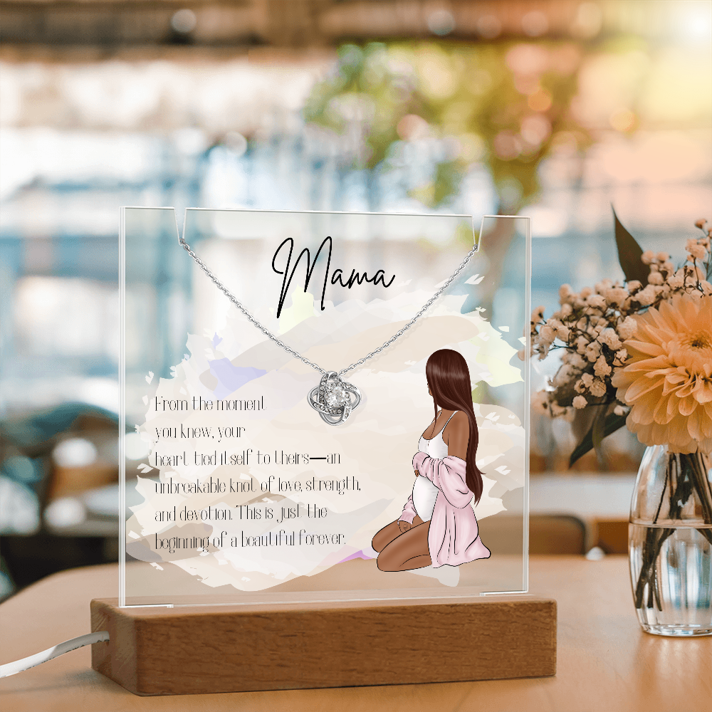 Mother to Be LED Acrylic Plaque with Love Knot Necklace