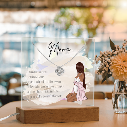 Mother to Be LED Acrylic Plaque with Love Knot Necklace