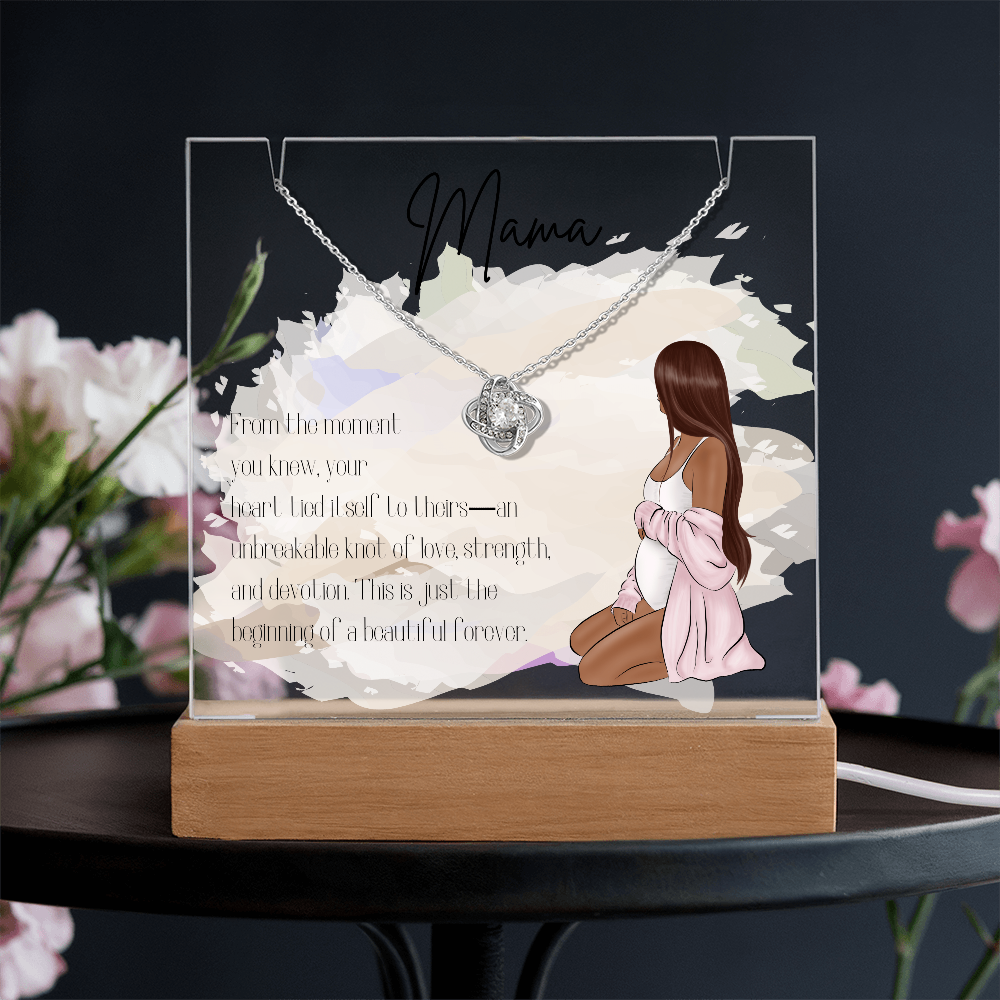Mother to Be LED Acrylic Plaque with Love Knot Necklace