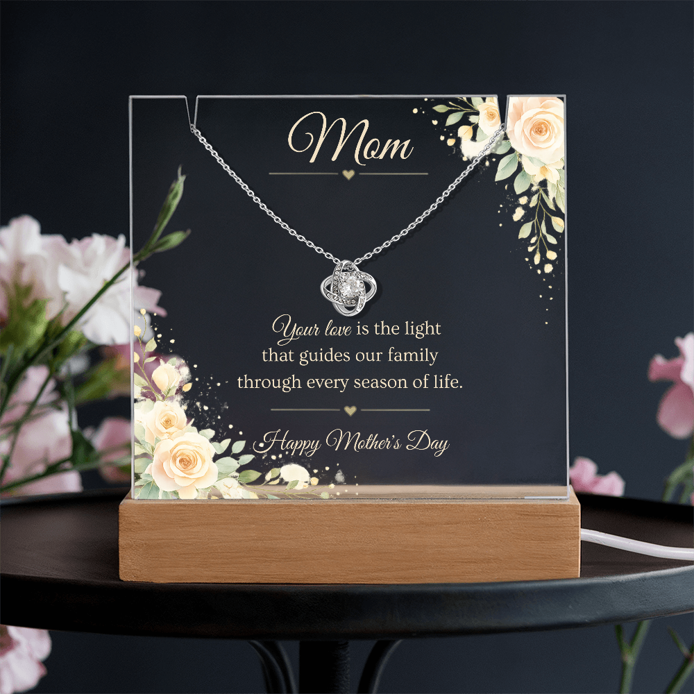 Mother's Day Gift for Mom – Love Knot Necklace & LED Acrylic Plaque Bundle