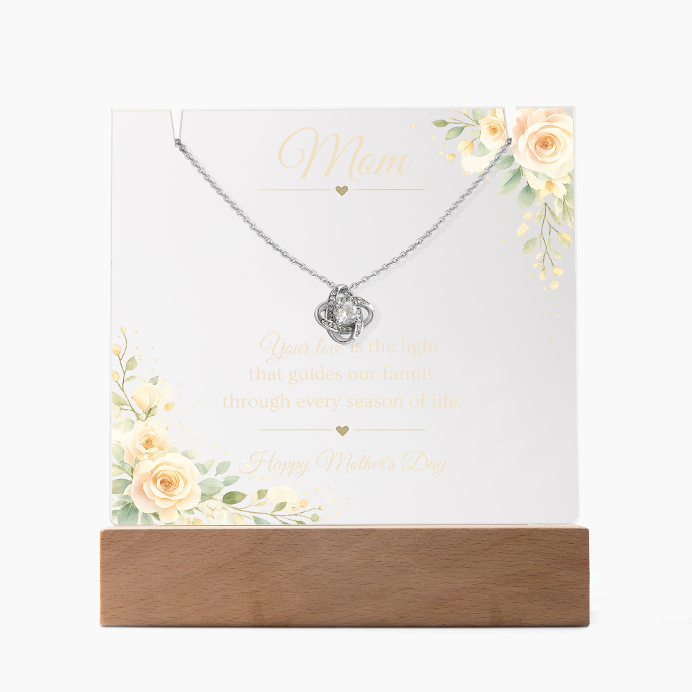 Mother's Day Gift for Mom – Love Knot Necklace & LED Acrylic Plaque Bundle