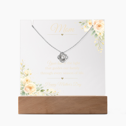 Mother's Day Gift for Mom – Love Knot Necklace & LED Acrylic Plaque Bundle