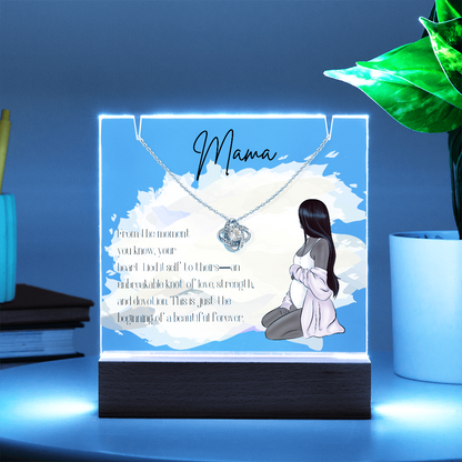 Mother to Be LED Acrylic Plaque with Love Knot Necklace