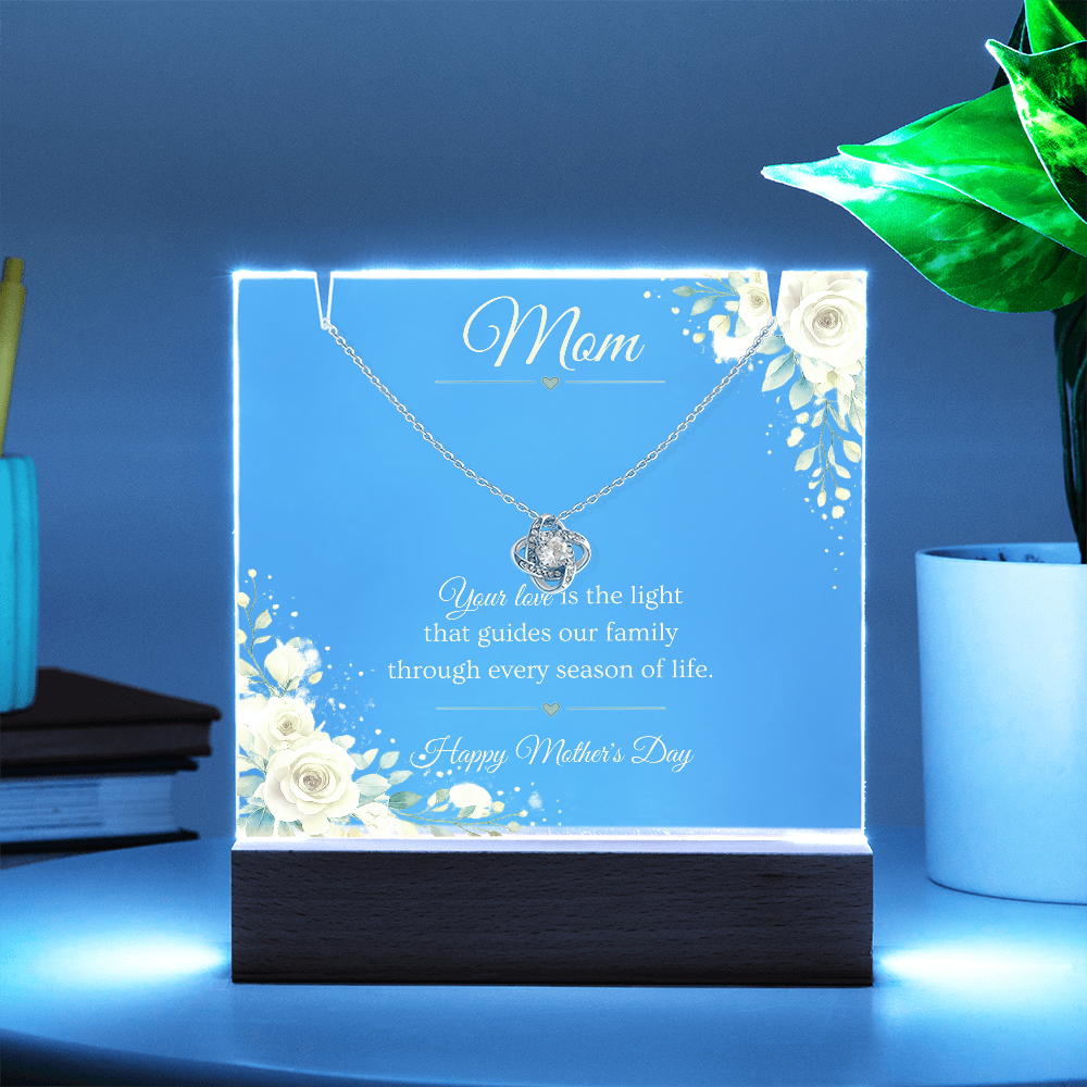 Mother's Day Gift for Mom – Love Knot Necklace & LED Acrylic Plaque Bundle