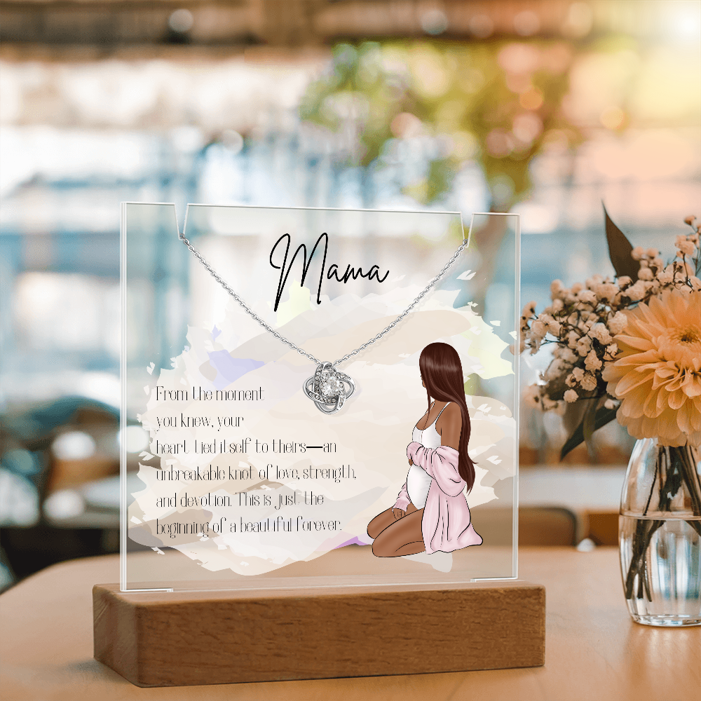 Mother to Be LED Acrylic Plaque with Love Knot Necklace