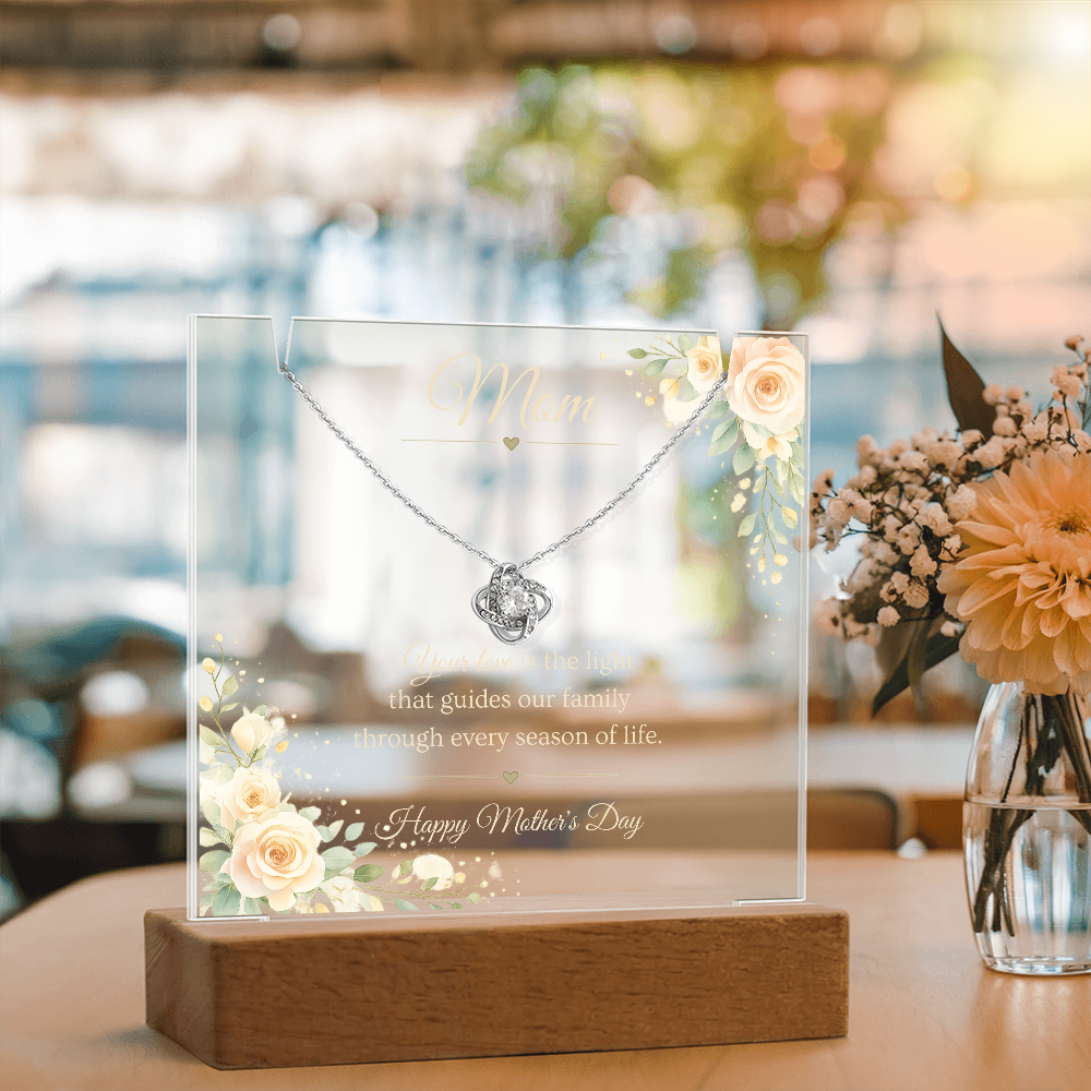 Mother's Day Gift for Mom – Love Knot Necklace & LED Acrylic Plaque Bundle