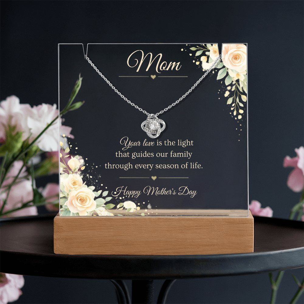 Mother's Day Gift for Mom – Love Knot Necklace & LED Acrylic Plaque Bundle