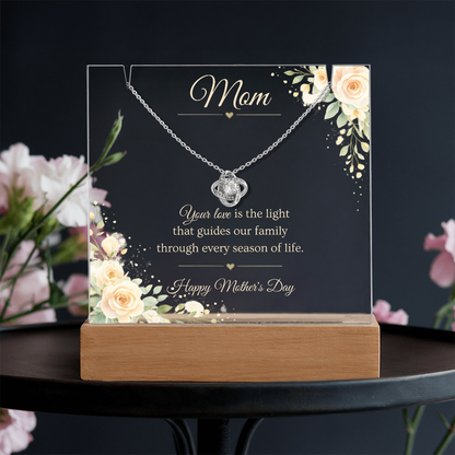 Mother's Day Gift for Mom – Love Knot Necklace & LED Acrylic Plaque Bundle