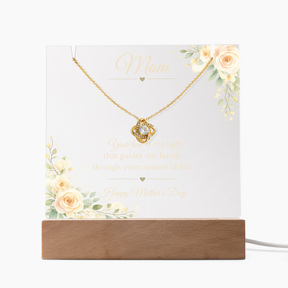 Mother's Day Gift for Mom – Love Knot Necklace & LED Acrylic Plaque Bundle